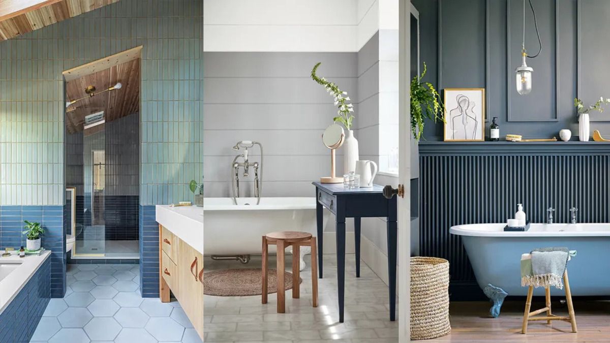 Ідеї для дизайну ванної кімнати - як поєднати сірий та синій кольори - Нерухомість